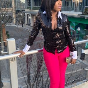 Black Sequined Button Up